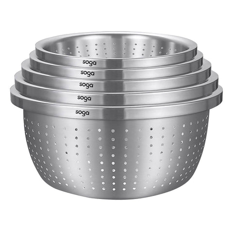 SOGA Stainless Steel Nesting Basin Colander Perforated Kitchen Sink Washing Bowl Metal Basket BOWL621