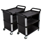 SOGA 2X 3 Tier Covered Food Trolley Food Waste Cart Storage Mechanic Kitchen Black FOODCART1515X2