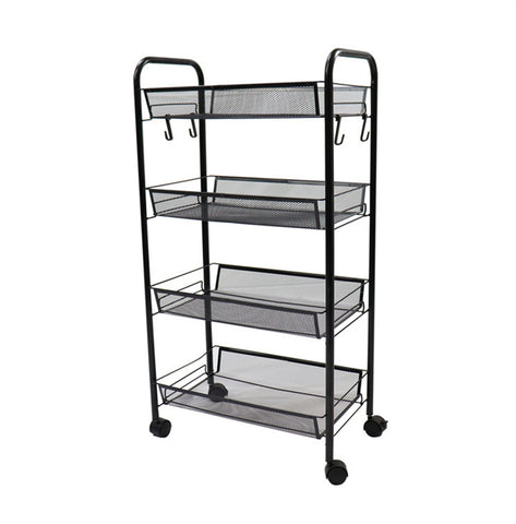 SOGA 4 Tier Steel Black Bee Mesh Kitchen Cart Multi-Functional Shelves Portable Storage Organizer KITCHENXY037