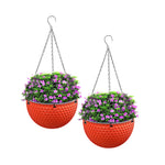 SOGA 2X Red Small Hanging Resin Flower Pot Self Watering Basket Planter Outdoor Garden Decor HANGPOT11REDX2