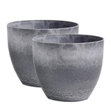 SOGA 2X 27cm Weathered Grey Round Resin Plant Flower Pot in Cement Pattern Planter Cachepot for FPOTA3210X2