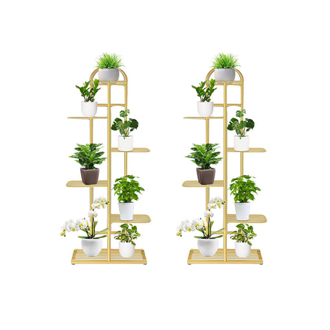 SOGA 2X 6 Tier 7 Pots Gold Metal Plant Stand Flowerpot Display Shelf Rack Indoor Home Office Decor FPOTH14X2