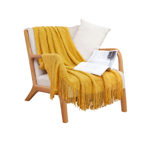 SOGA Yellow Diamond Pattern Knitted Throw Blanket Warm Cozy Woven Cover Couch Bed Sofa Home Decor BLANKET901