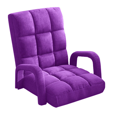 SOGA Foldable Lounge Cushion Adjustable Floor Lazy Recliner Chair with Armrest Purple LOUNGEARMPURPLE