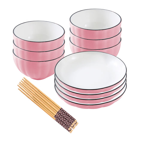 SOGA Pink Japanese Style Ceramic Dinnerware Crockery Soup Bowl Plate Server Kitchen Home Decor Set BOWLG117