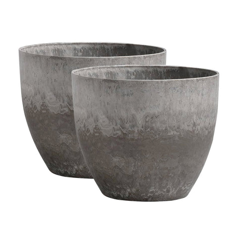 SOGA 2X 27cm Rock Grey Round Resin Plant Flower Pot in Cement Pattern Planter Cachepot for Indoor FPOTA3207X2