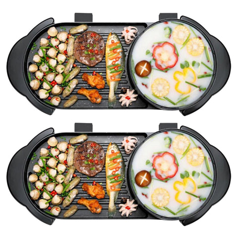 SOGA 2X 2 in 1 Electric Non-Stick BBQ Teppanyaki Grill Plate Steamboat Hotpot 2-8 Person STEAMBOATHOTPOTANDGRILLLONGX2