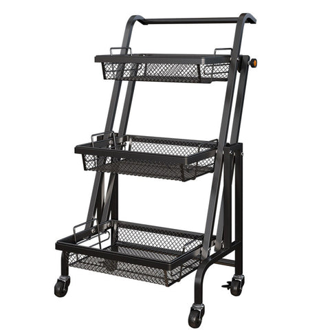 SOGA 3 Tier Steel Black Adjustable Kitchen Cart Multi-Functional Shelves Portable Storage Organizer KITCHENXY032