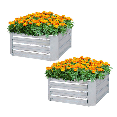 SOGA 2X 60cm Square Galvanised Raised Garden Bed Vegetable Herb Flower Outdoor Planter Box METALBSIL515X2