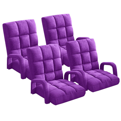 SOGA 4X Foldable Lounge Cushion Adjustable Floor Lazy Recliner Chair with Armrest Purple LOUNGEARMPURPLEX4