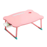 SOGA Pink Portable Bed Table Adjustable Folding Mini Desk With Mini Drawer and Cup-Holder Home Decor BEDTABLEM667