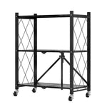 SOGA 3 Tier Steel Black Foldable Kitchen Cart Multi-Functional Shelves Portable Storage Organizer KITCHENXY001