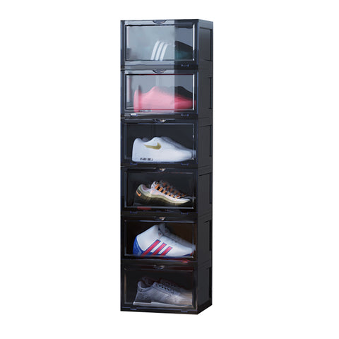 SOGA 6 Tier Black Portable Shoe Organiser Sneaker Footwear Folding Plastic Bin Stackable Storage Box SHOEA8006BLK