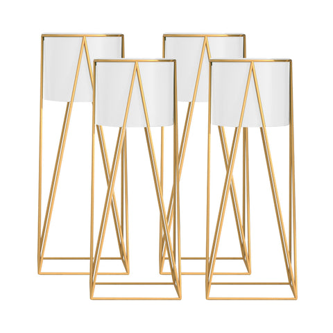 SOGA 4X 50cm Gold Metal Plant Stand with White Flower Pot Holder Corner Shelving Rack Indoor Display FPOTH52WHTX4