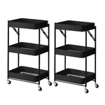 SOGA 2X 3 Tier Steel Black Foldable Kitchen Cart Multi-Functional Shelves Portable Storage Organizer KITCHENXY011X2