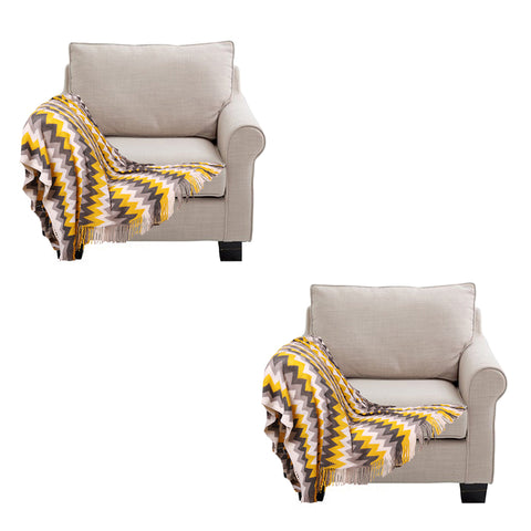 SOGA 2X 220cm Yellow Zigzag Striped Throw Blanket Acrylic Wave Knitted Fringed Woven Cover Couch Bed BLANKET918X2
