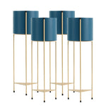 SOGA 4X 2 Layer 81cm Gold Metal Plant Stand with Blue Flower Pot Holder Corner Shelving Rack Indoor FPOTH85BLUX4