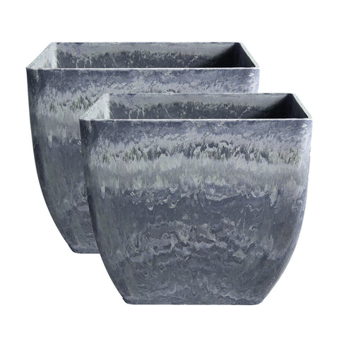 SOGA 2X 27cm Weathered Grey Square Resin Plant Flower Pot in Cement Pattern Planter Cachepot for FPOTF2724X2