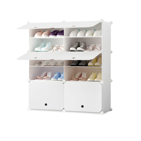 SOGA 5 Tier 2 Column White Shoe Rack Organizer Sneaker Footwear Storage Stackable Stand Cabinet SHOEBOX94