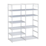 SOGA 12-Shelf Tier Shoe Storage Shelf Space-Saving Caddy Rack Organiser with Side Hooks White RACK0002