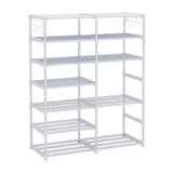 SOGA 12-Shelf Tier Shoe Storage Shelf Space-Saving Caddy Rack Organiser with Side Hooks White RACK0002