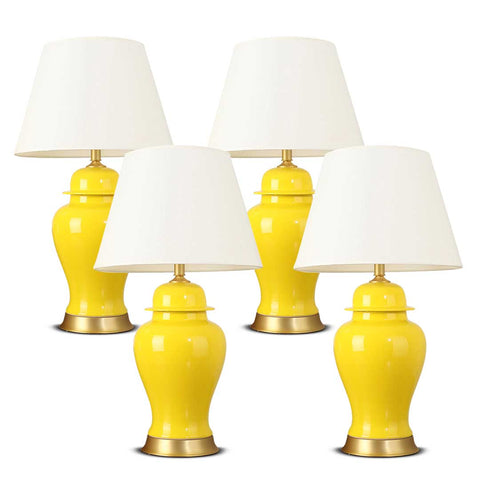 SOGA 4X Oval Ceramic Table Lamp with Gold Metal Base Desk Lamp Yellow TABLELAMP170YELLOWX4