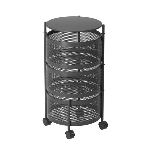 SOGA 3 Tier Steel Round Rotating Kitchen Cart Multi-Functional Shelves Portable Storage Organizer KITCHENXY015