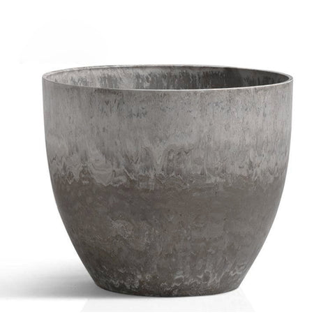 SOGA 27cm Rock Grey Round Resin Plant Flower Pot in Cement Pattern Planter Cachepot for Indoor Home FPOTA3207