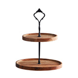 SOGA 15cm 2 Tier Brown Round Wooden Acacia Dessert Tray Cake Snacks Cupcake Stand Buffet Serving WODC237