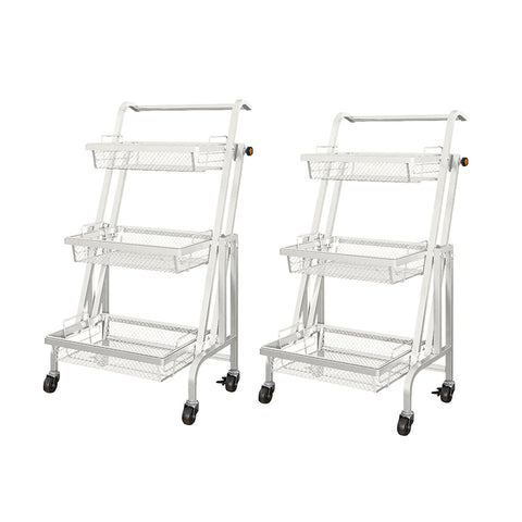 SOGA 2X 3 Tier Steel White Adjustable Kitchen Cart Multi-Functional Shelves Portable Storage KITCHENXY033X2