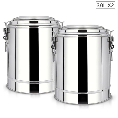 SOGA 2X 30L Stainless Steel Insulated Stock Pot Hot & Cold Beverage Container INSULATEDPOT3203X2