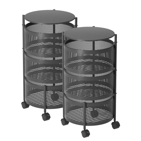 SOGA 2X 3 Tier Steel Round Rotating Kitchen Cart Multi-Functional Shelves Portable Storage Organizer KITCHENXY015X2