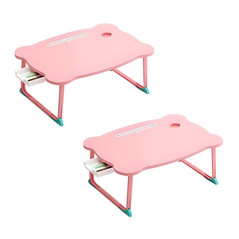 SOGA 2X Pink Portable Bed Table Adjustable Folding Mini Desk With Mini Drawer and Cup-Holder Home BEDTABLEM667X2