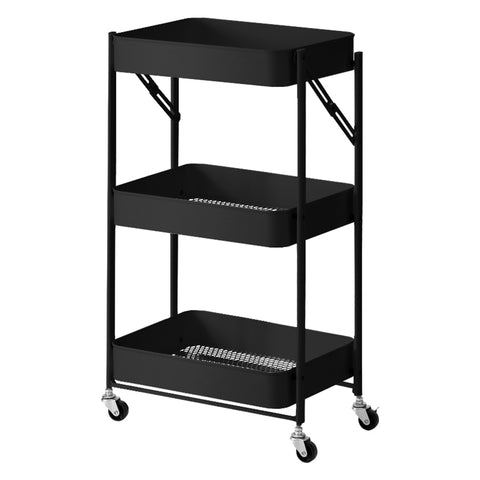 SOGA 3 Tier Steel Black Foldable Kitchen Cart Multi-Functional Shelves Portable Storage Organizer KITCHENXY011