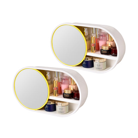 SOGA 2X 39cm Oval Wall-Mounted Mirror Storage Box Vanity Mirror Rack Bathroom Adhesive Shelf Home BATHG323X2