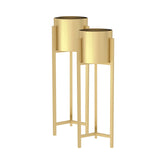 SOGA 2X 75cm Gold Metal Plant Stand with Flower Pot Holder Corner Shelving Rack Indoor Display FPOTH75GLDX2