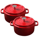 SOGA 2X Cast Iron 24cm Enamel Porcelain Stewpot Casserole Stew Cooking Pot With Lid Red STEWPOT24CMREDX2