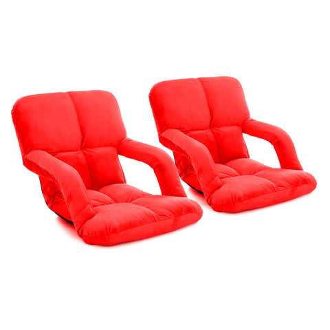 SOGA 2X Foldable Lounge Cushion Adjustable Floor Lazy Recliner Chair with Armrest Red LOUNGEKIDREDX2