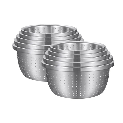 SOGA 2X Stainless Steel Nesting Basin Colander Perforated Kitchen Sink Washing Bowl Metal Basket BOWL624X2