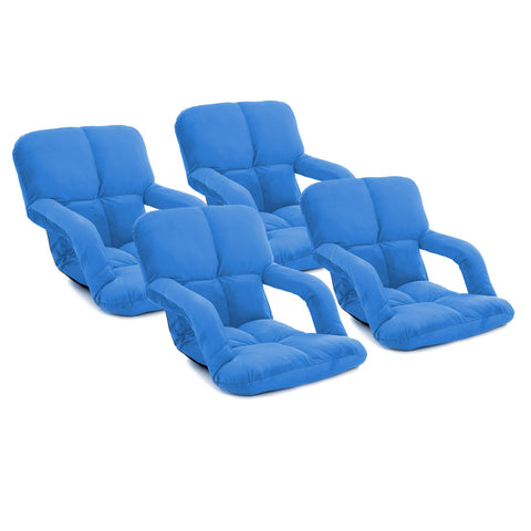 SOGA 4X Foldable Lounge Cushion Adjustable Floor Lazy Recliner Chair with Armrest Blue LOUNGEKIDBLUEX4