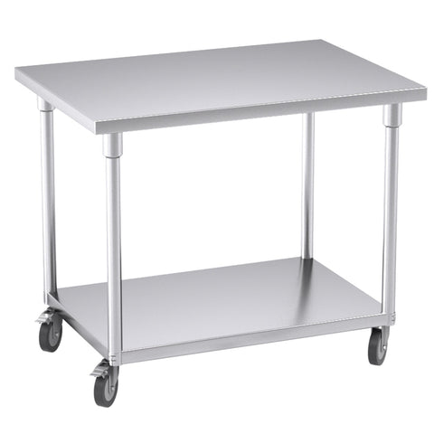 SOGA 100cm Commercial Catering Kitchen Stainless Steel Prep Work Bench Table with Wheels WORKBENCHSS8008100CM