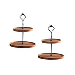 SOGA 2X 20cm 2 Tier Brown Round Wooden Acacia Dessert Tray Cake Snacks Cupcake Stand Buffet Serving WODC238X2