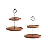 SOGA 2X 20cm 2 Tier Brown Round Wooden Acacia Dessert Tray Cake Snacks Cupcake Stand Buffet Serving WODC238X2