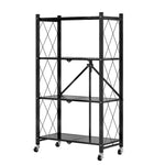 SOGA 4 Tier Steel Black Foldable Kitchen Cart Multi-Functional Shelves Portable Storage Organizer KITCHENXY002