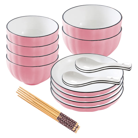 SOGA Pink Japanese Style Ceramic Dinnerware Crockery Soup Bowl Plate Server Kitchen Home Decor Set BOWLG115