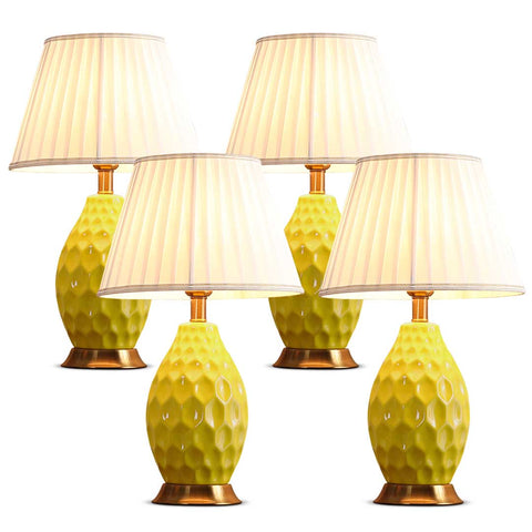 SOGA 4X Textured Ceramic Oval Table Lamp with Gold Metal Base Yellow TABLELAMP180YELLOWX4