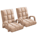 SOGA 2X Foldable Lounge Cushion Adjustable Floor Lazy Recliner Chair with Armrest Khaki LOUNGEARMKHAKIX2