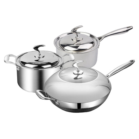 SOGA 6 Piece Cookware Set 18/10 Stainless Steel 3-Ply Frying Pan, Milk, and Soup Pot with Lid SSPANPOTSET