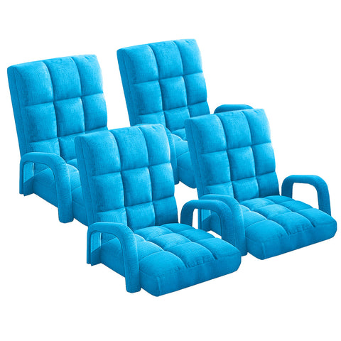 SOGA 4X Foldable Lounge Cushion Adjustable Floor Lazy Recliner Chair with Armrest Blue LOUNGEARMBLUEX4