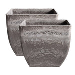 SOGA 2X 32cm Rock Grey Square Resin Plant Flower Pot in Cement Pattern Planter Cachepot for Indoor FPOTF3252X2